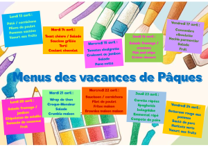 Menus ALSH Vacances de Pâques 2026