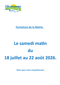 Fermeture Mairie samedis été 2026
